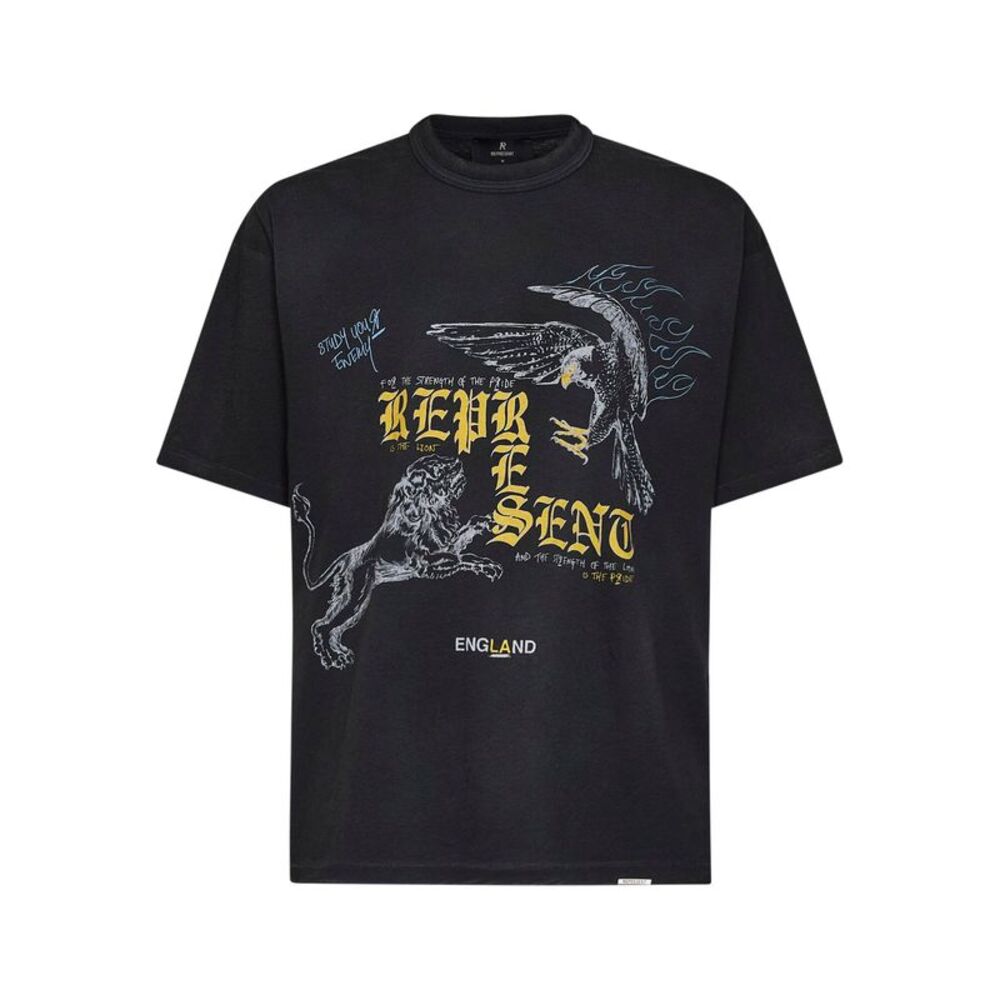 Represent Men Washed Black Cotton Enemy Printed T-Shirt